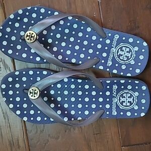 Tory Burch Flip Flops Navy/Purple Polka Dot Thong Sandals Size 9